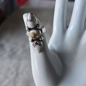 925 Sterling Silver~White Horse Jasper~Sz 7 ~Adjustable Ring.